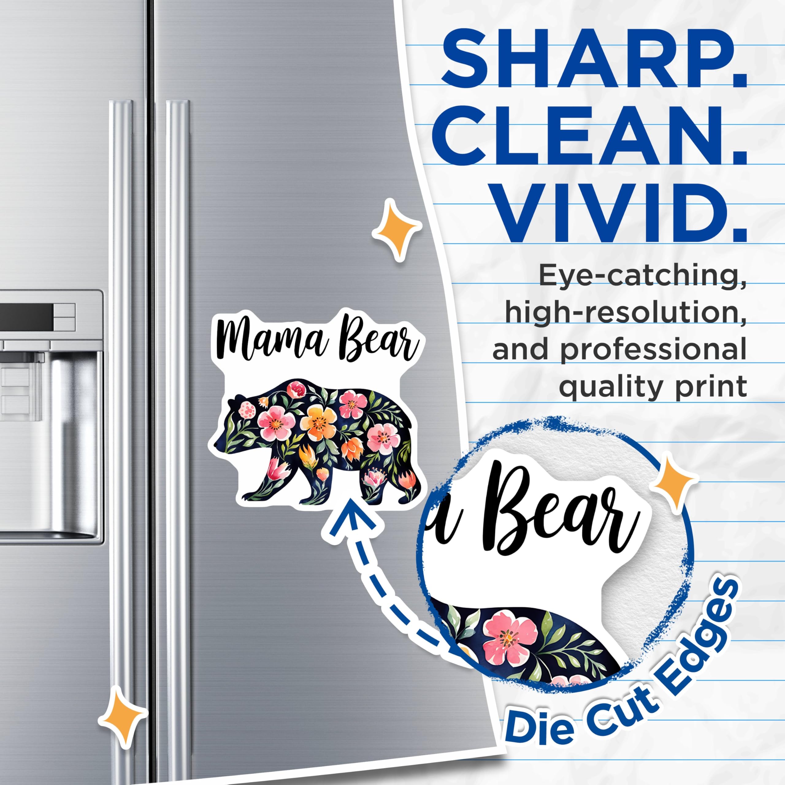 (2 Pack) Mama Bear Magnets - Flower Pattern Bear Magnets - Cute Animal Magnets for Fridge or Locker - 5" On Longest Side - for Cars, Fridges, Toolboxes - Made in USA - MAG3915