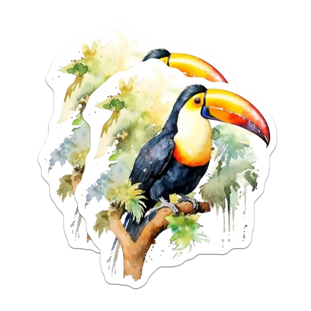 (2 Pack) Toucan Magnets - Exotic Bird Watercolor Art - Tropical Jungle Decor - 5 Inches On Longest Side - Thick Durable Magnet - Made in USA - MAG20193