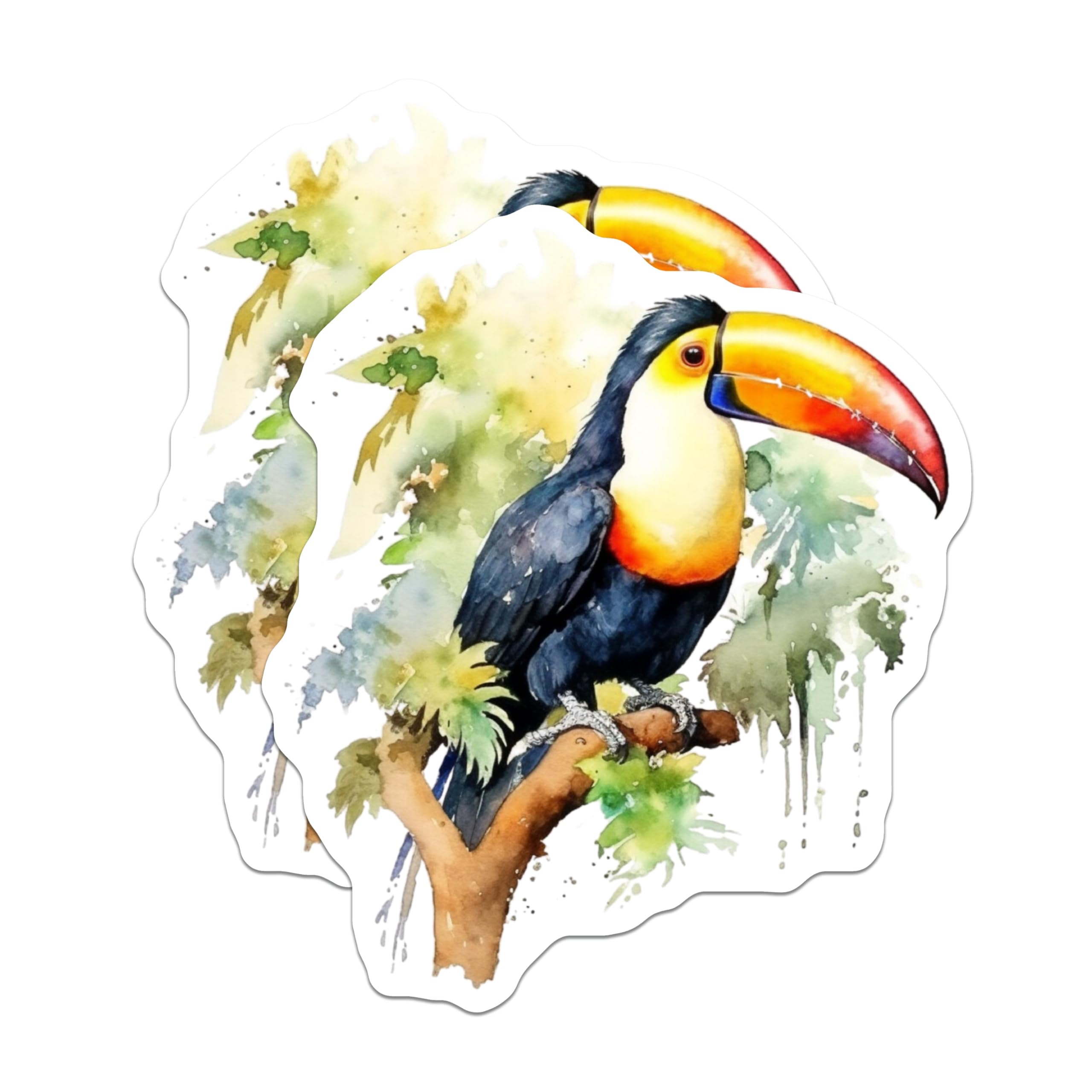 (2 Pack) Toucan Magnets - Exotic Bird Watercolor Art - Tropical Jungle Decor - 5 Inches On Longest Side - Thick Durable Magnet - Made in USA - MAG20193