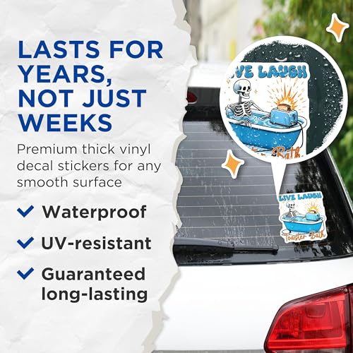 (2 Pack) Live Laugh Toaster Bath Stickers - Skeleton Bathtub Sticker - Funny Dark Humor Sticker - 5" On Longest Side - Sticks to Smooth Flat Surfaces - Made in USA - BMCS9777