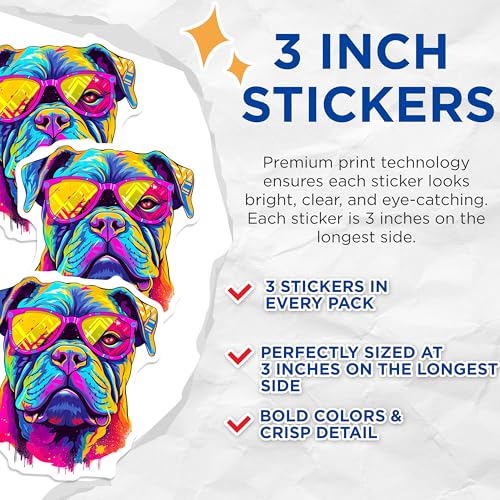 (3 Pack) Bulldog Decals - Cool Dog Stickers - Laptop Decals - Dog Breed Stickers- 3 Inches On Longest Side - Easy Peel & Apply - Made in USA - 3MCS5997