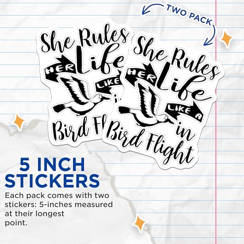 (2 Pack) Inspirational Quote Stickers - Motivational Bird Stickers - Life Affirmation Stickers for Journals Laptops - 5" On Longest Side - Sticks to Smooth Flat Surfaces - Made in USA - BMCS5304