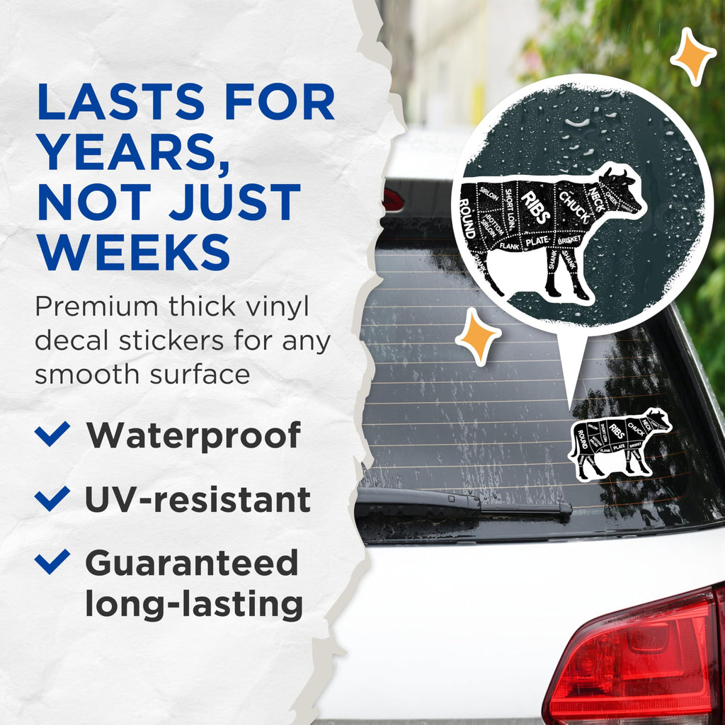 (2 Pack) Beef Cuts Chart Stickers - 5" On Longest Side - Sticks to Smooth Flat Surfaces - Made in USA - BMCS9219 - BMCS9219