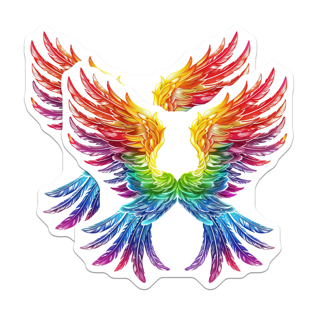 (2 Pack) Rainbow Wings Magnets - LGBTQ Pride Decor - Angelic Fantasy Art - Refrigerator Locker Accent - 5 Inches On Longest Side - Thick Durable Magnet - Made in USA - MAG37037