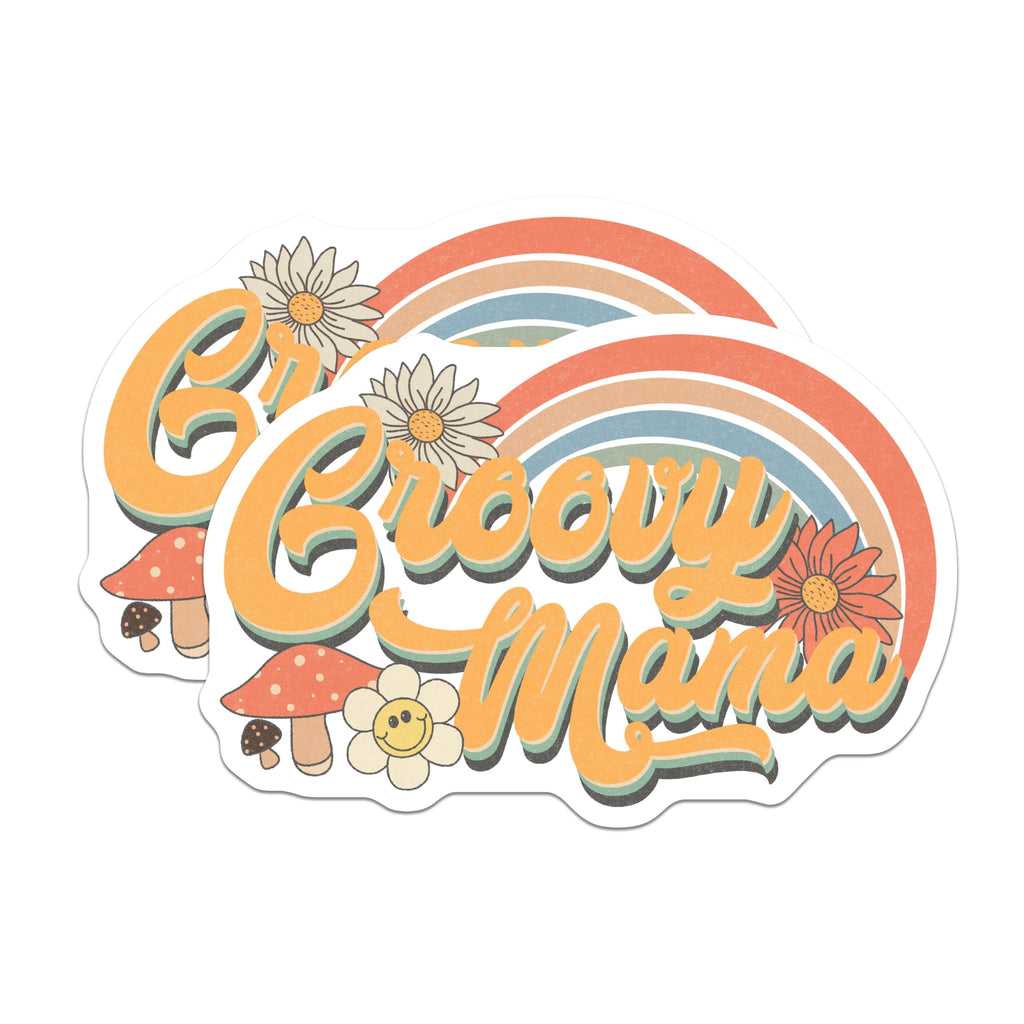 (2 Pack) Groovy Mama Magnets - Retro Rainbow - 70s Floral Decor for Mothers - 5" On Longest Side - Premium Magnet - for Cars, Refrigerators, Toolboxes, Lockers - Made in USA - MAG16029