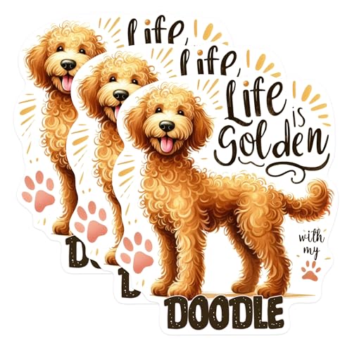 (3 Pack) Golden Doodle Decals - Life is Golden Stickers - Laptop Decals - 3 Inches On Longest Side - Easy Peel & Apply - Made in USA - 3MCS0886