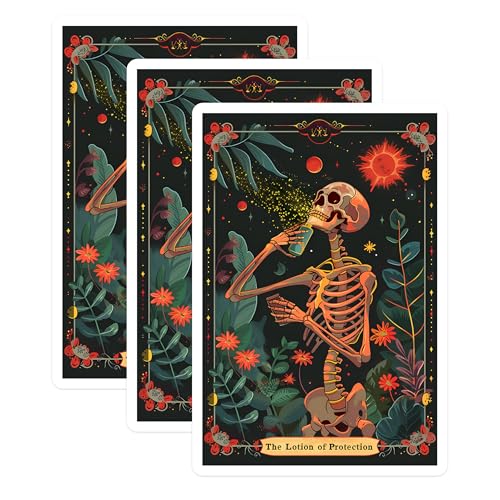 (3 Pack) Lotion of Protection Decals - Skeleton Decal - Tarot Card Stickers - 3 Inches On Longest Side - Easy Peel & Apply - Made in USA - 3MCS0009