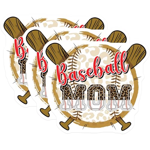 (3 Pack) Baseball Mom Decals - Leopard Print - Sports Fan Decal - 3 Inches On Longest Side - Easy Peel & Apply - Made in USA - 3MCS4744