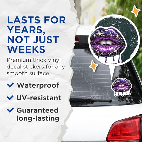 (2 Pack) Galaxy Lips Stickers - Cosmic Lip Art Stickers - Space Aesthetic Decals - 5" On Longest Side - Sticks to Any Smooth Flat Surface - Made in USA - BMCS3546