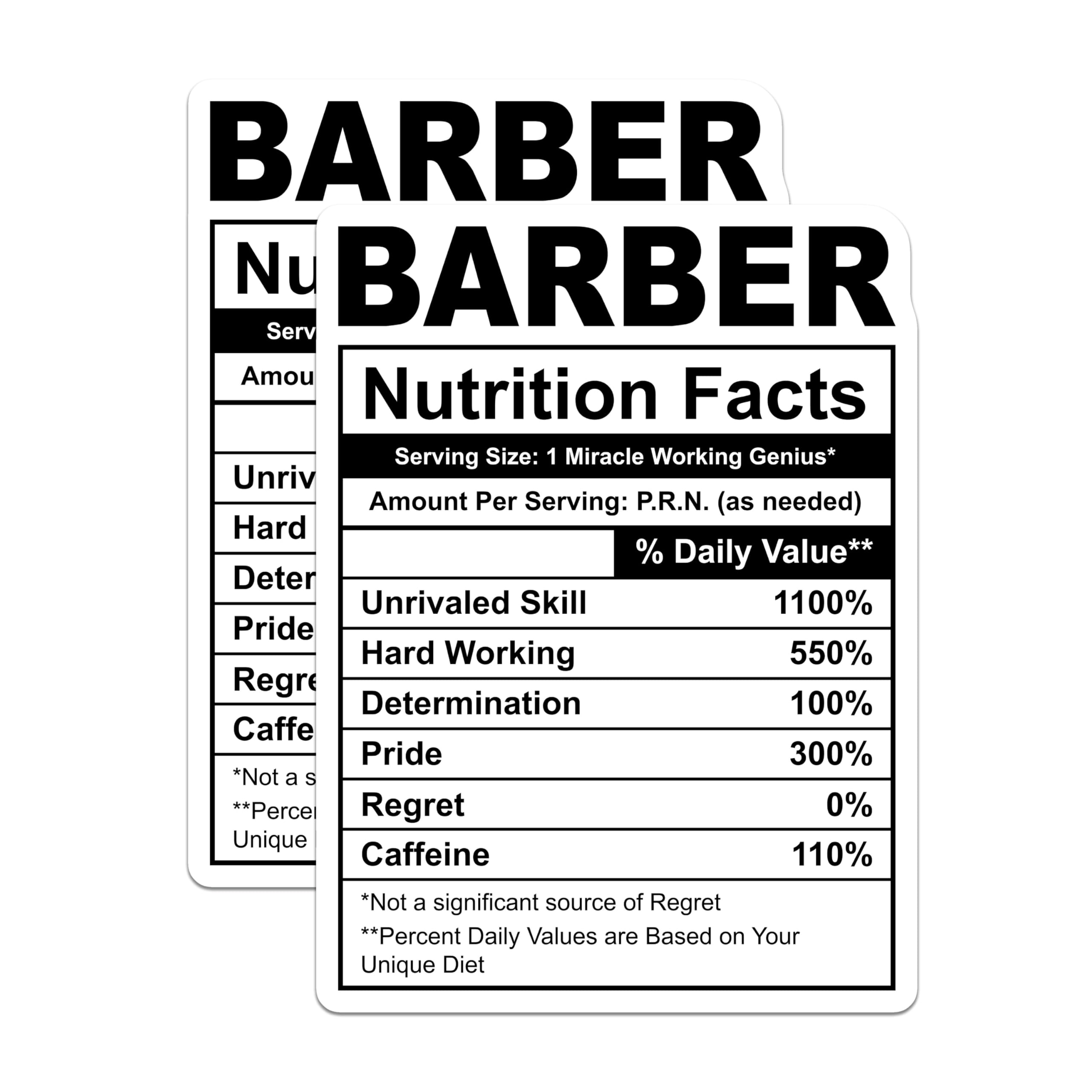 (2 Pack) Barber Nutrition Facts Magnets - Funny Barber Shop Magnet - Hairdresser Magnet - 5" On Longest Side - Premium Magnet - for Cars, Refrigerators, Toolboxes, Lockers - Made in USA - MAG16240