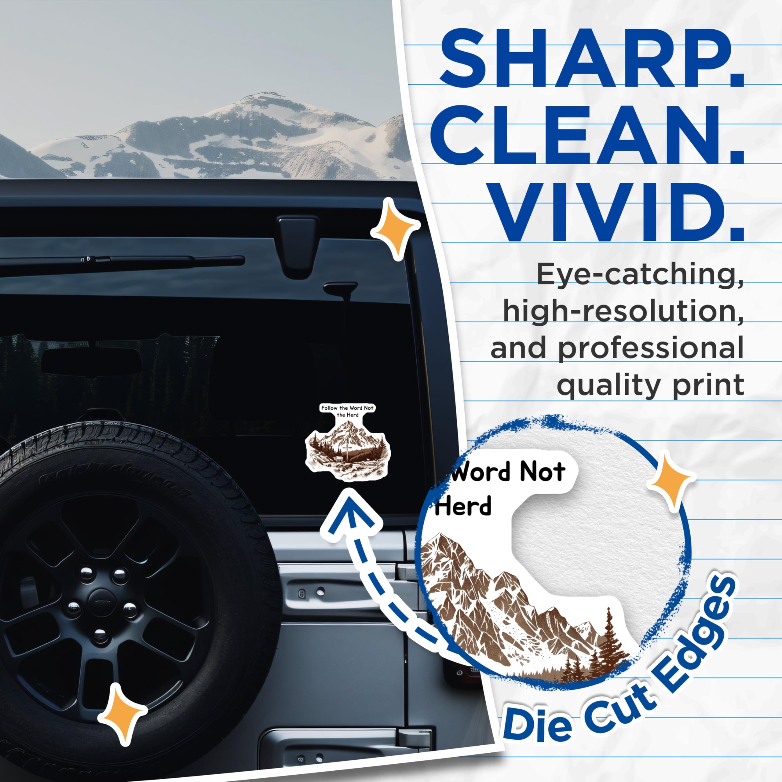 (2 Pack) Inspirational Mountain Stickers - Follow The Word Not The Herd Stickers - Scenic Adventure Stickers - 5" On Longest Side - Sticks to Any Smooth Flat Surface - Made in USA - BMCS3468