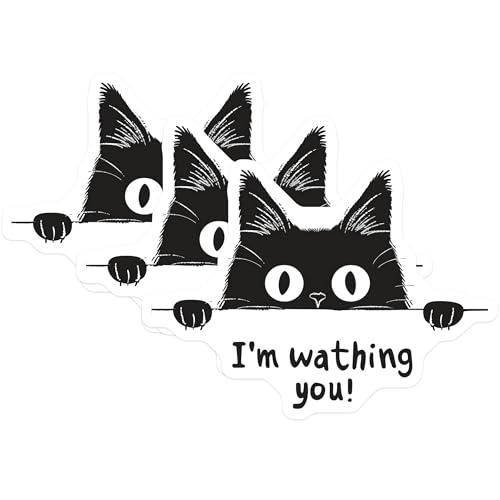 (3 Pack) Black Cat Decals - Funny Cat Saying - Watching You Decals - 3 Inches On Longest Side - Easy Peel & Apply - Made in USA - 3MCS2234