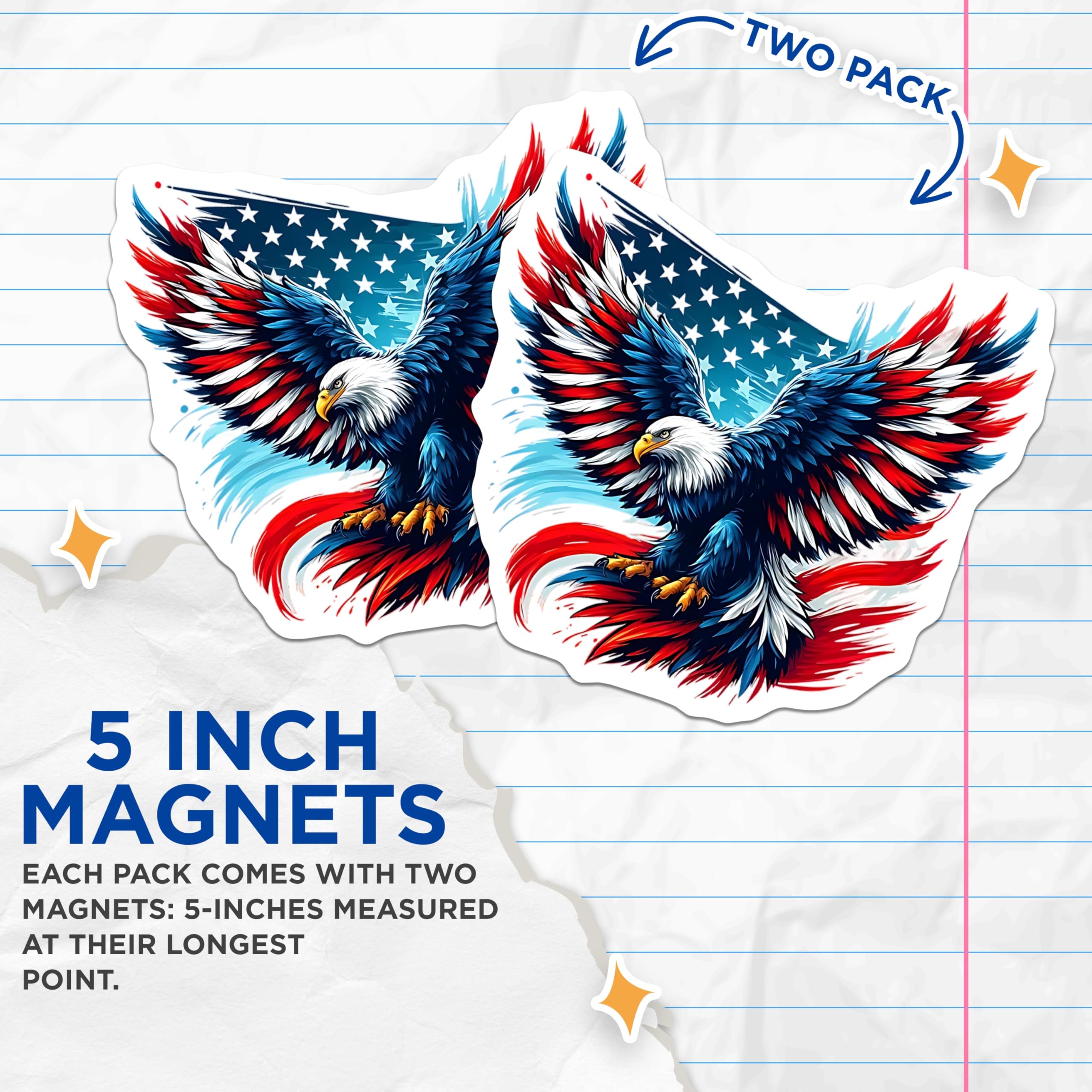 (2 Pack) American Eagle Magnets - Patriotic Decor - USA Flag Magnets for Fridge Car Locker - 5" On Longest Side - Premium Magnet - for Cars, Refrigerators, Toolboxes, Lockers - Made in USA - MAG16421