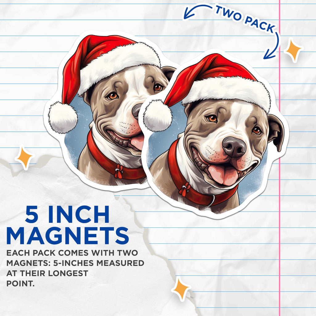 (2 Pack) Pitbull Christmas Magnets - Santa Hat Dog Refrigerator Decor - Festive Pet Animal Holiday Decoration - 5 Inches On Longest Side - Thick Durable Magnet - Made in USA - MAG23449
