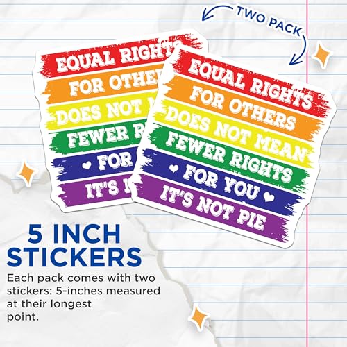 (2 Pack) Equal Rights for Others Stickers - LGBTQ Pride Stickers - Inspirational Quotes Stickers - 5" On Longest Side - Sticks to Smooth Flat Surfaces - Made in USA - BMCS4712