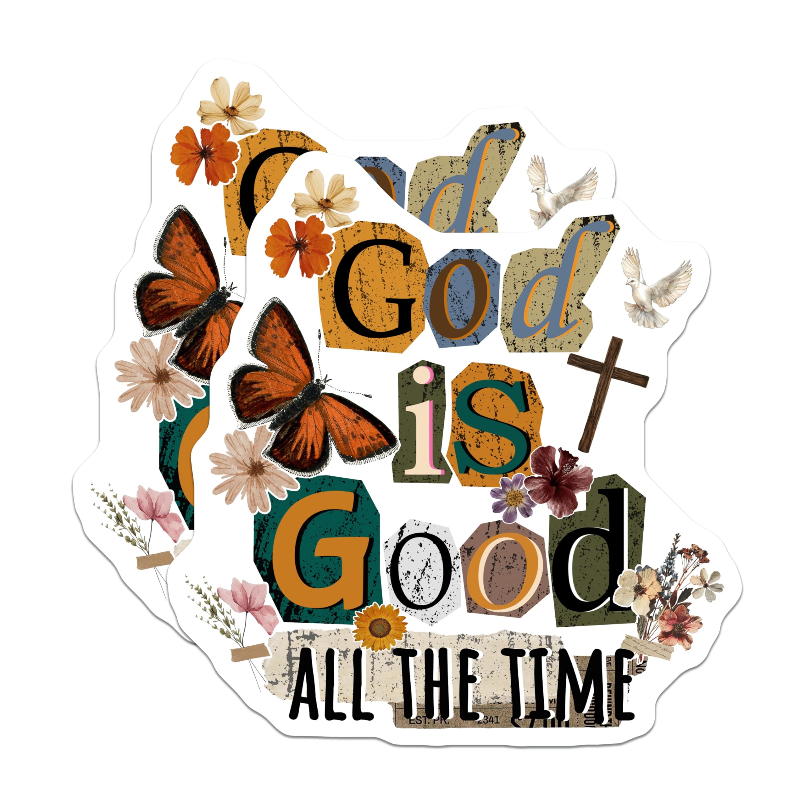 (2 Pack) God is Good All The Time Magnets - Collage Style Scripture Art - Christian Faith Decor with Butterfly Dove Cross - 5 Inches On Longest Side - Thick Durable Magnet - Made in USA - MAG20076