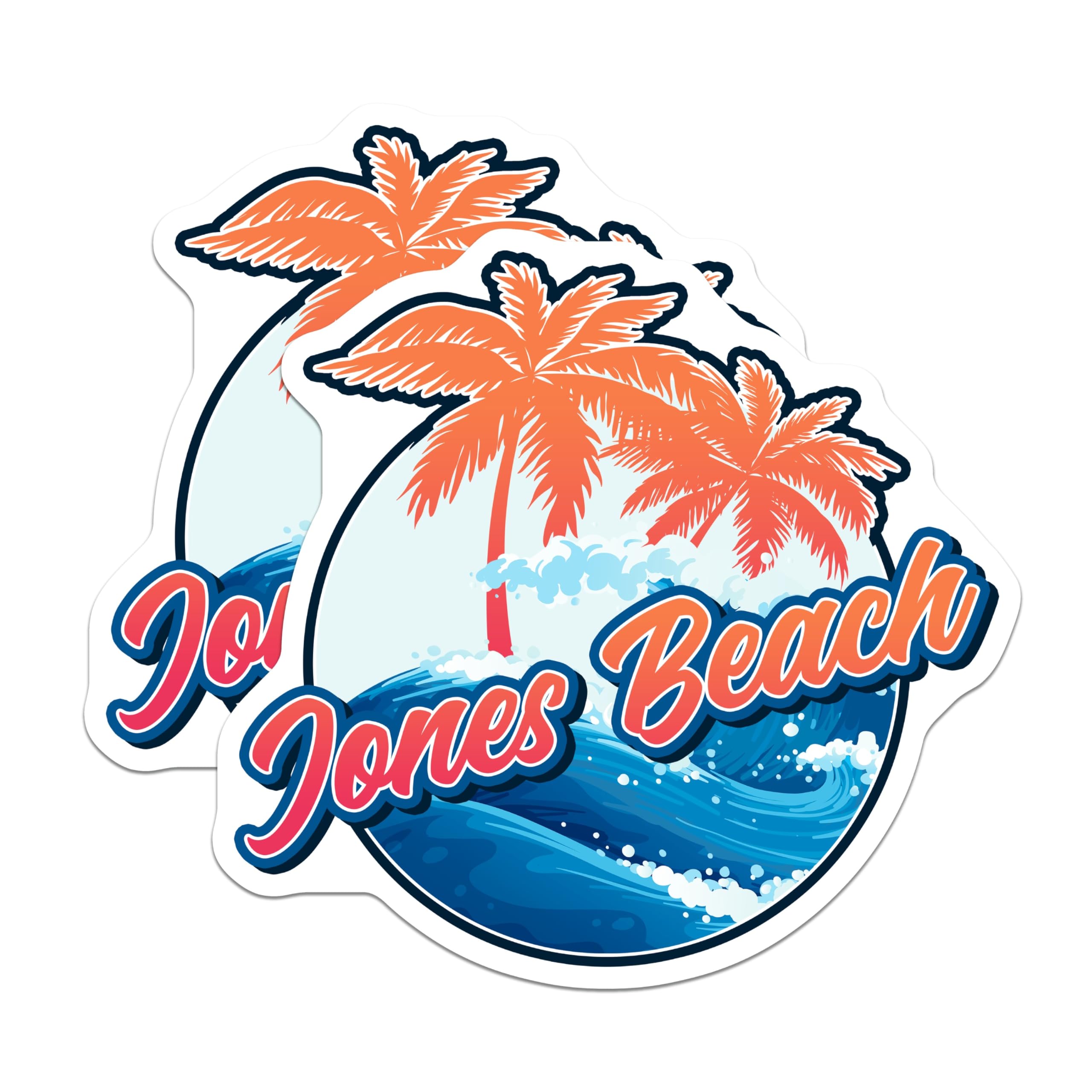 (2 Pack) Jones Beach Magnets - Long Island Souvenir Decor - Tropical Palm Tree Ocean Wave Art - Coastal Refrigerator Magnet - 5 Inches On Longest Side - Thick Durable Magnet - Made in USA - MAG19331