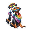 (2 Pack) Pride Dog Stickers - Rainbow Sunglasses - Cute Dog Bandana Sticker - 5" On Longest Side - Sticks to Smooth Flat Surfaces - Made in USA - BMCS7112