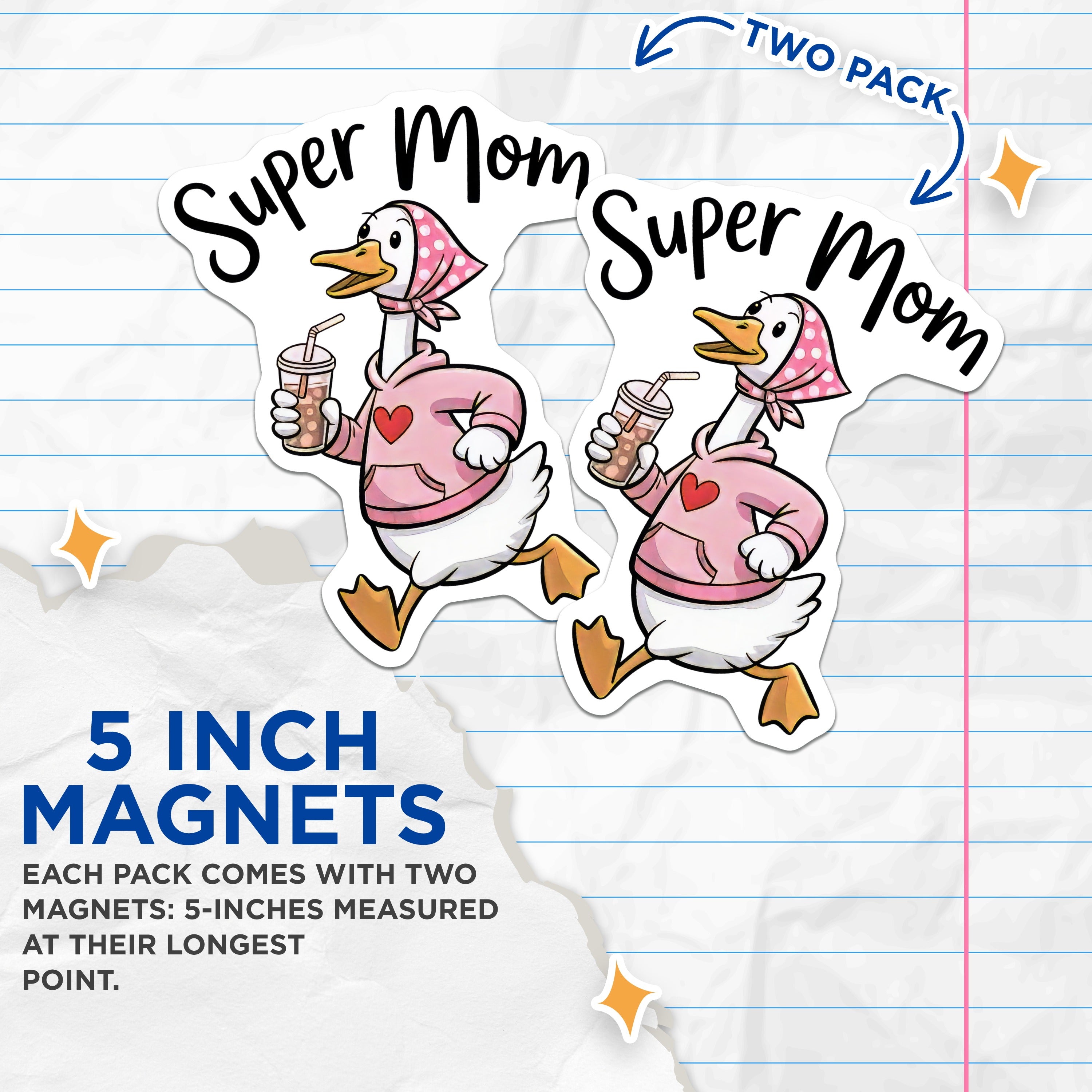 (2 Pack) Super Mom Goose Magnets - Busy Mama Fridge Decor - Coffee Lover Funny Kitchen Organizer - 5 Inches On Longest Side - Thick Durable Magnet - Made in USA - MAG39107
