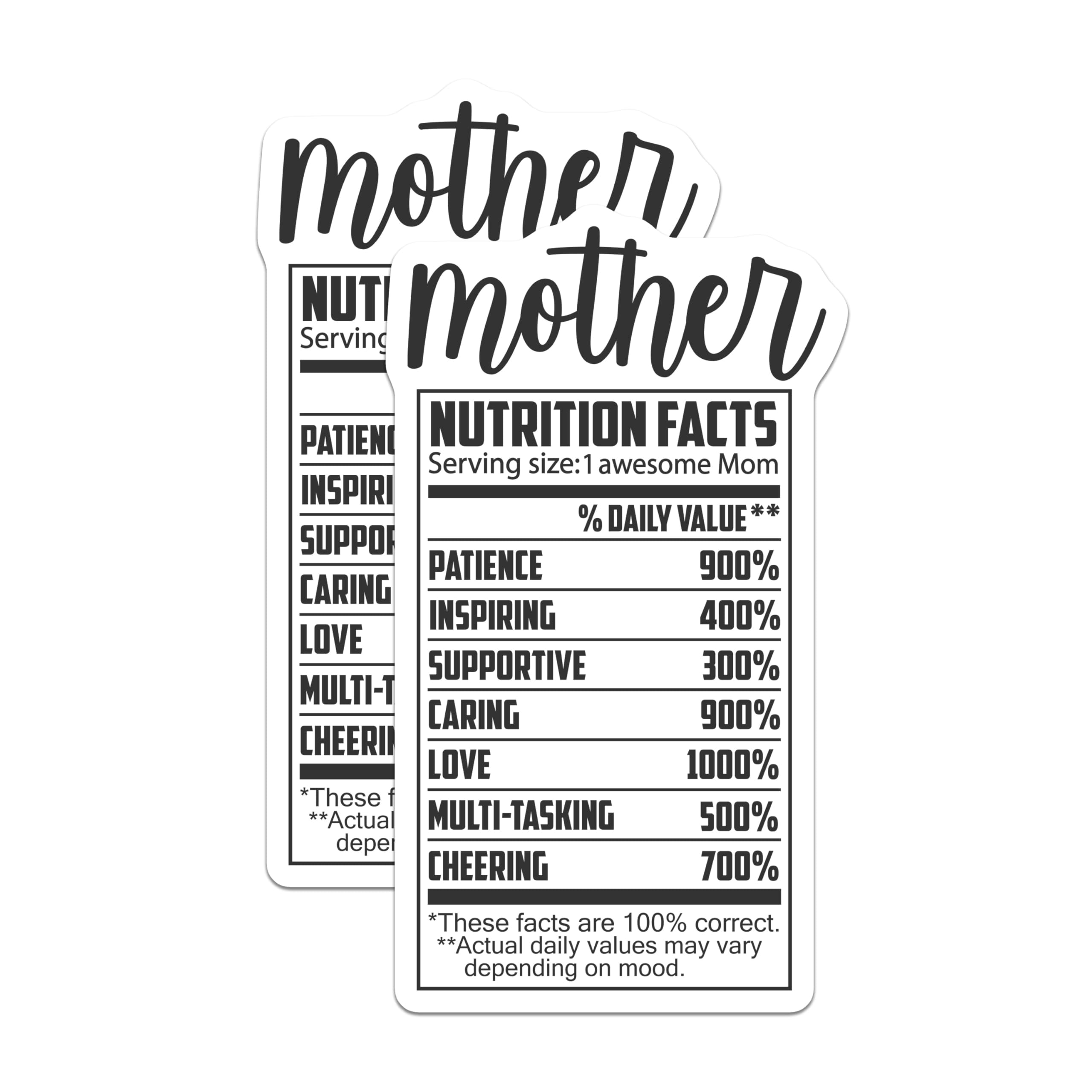(2 Pack) Mother Nutrition Facts Magnets - Awesome Mom - Fridge Decor - 5" On Longest Side - Premium Magnet - for Cars, Refrigerators, Toolboxes, Lockers - Made in USA - MAG14457