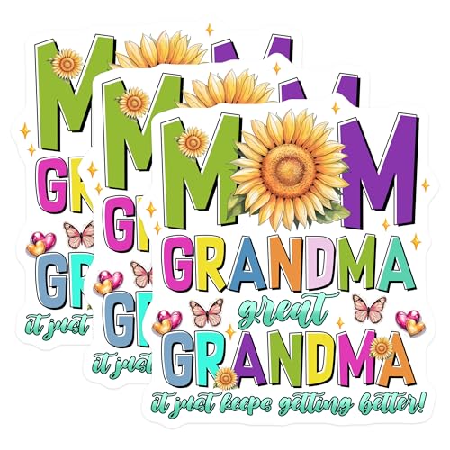 (3 Pack) Mom Grandma Decals - Great Grandma - Sunflower Laptop Decal - 3 Inches On Longest Side - Easy Peel & Apply - Made in USA - 3MCS7228