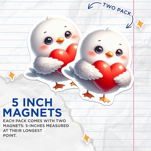 (2 Pack) Cute Bird Magnets - Heart Holding Love Bird - White Bird ation - Sweet Bird Fridge Magnets - Adorable Bird Magnets - 5" On Longest Side - for Cars, Fridges, Toolboxes - Made in USA - MAG3667