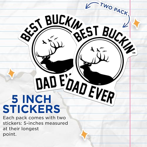 (2 Pack) Best Buckin' Dad Ever Stickers - Funny Hunting Stickers - Dad Joke Stickers - 5" On Longest Side - Sticks to Smooth Flat Surfaces - Made in USA - BMCS4942