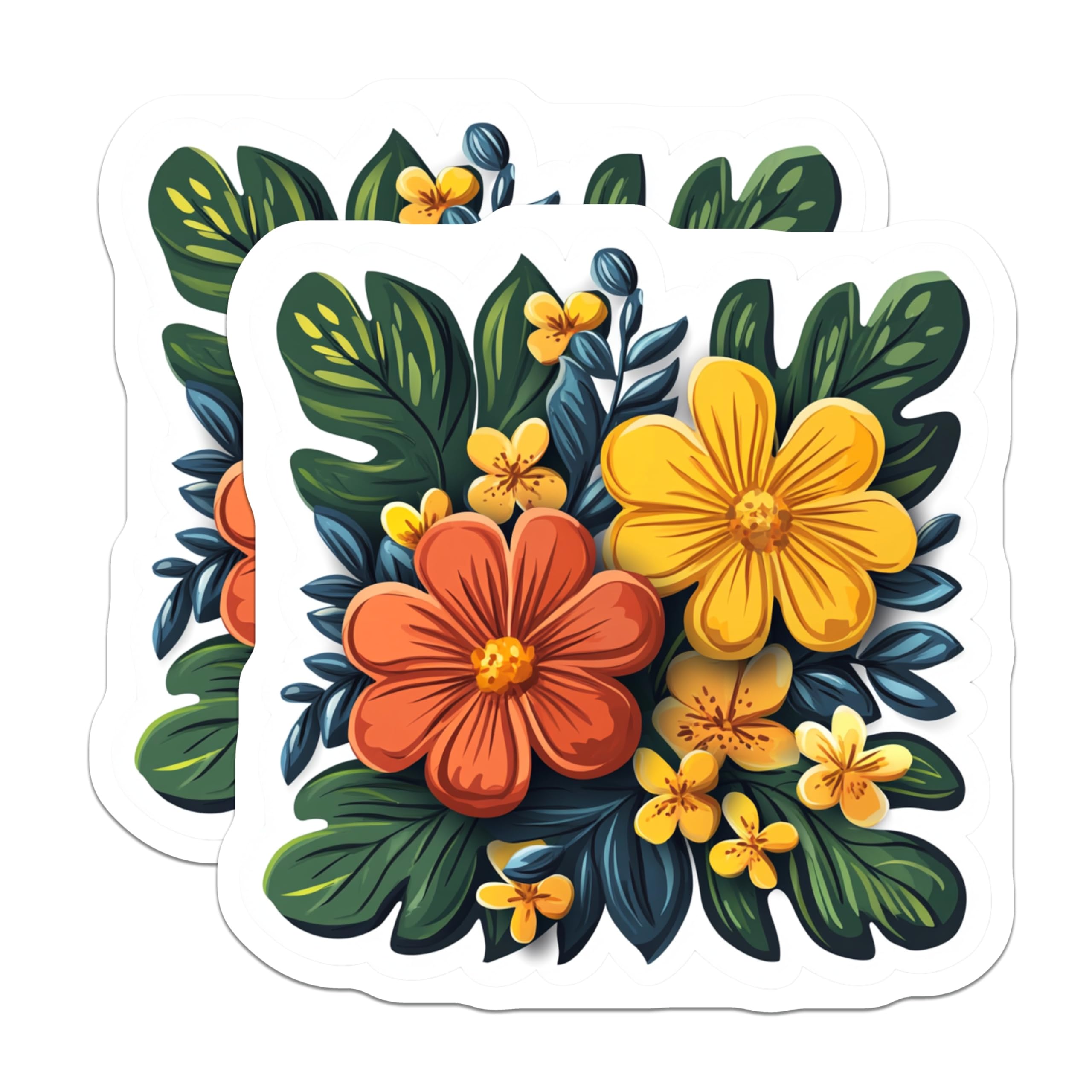 (2 Pack) Tropical Flower Magnets - Botanical Kitchen Decor - Vibrant Summer Fridge Locker Accents - 5 Inches On Longest Side - Thick Durable Magnet - Made in USA - MAG28279