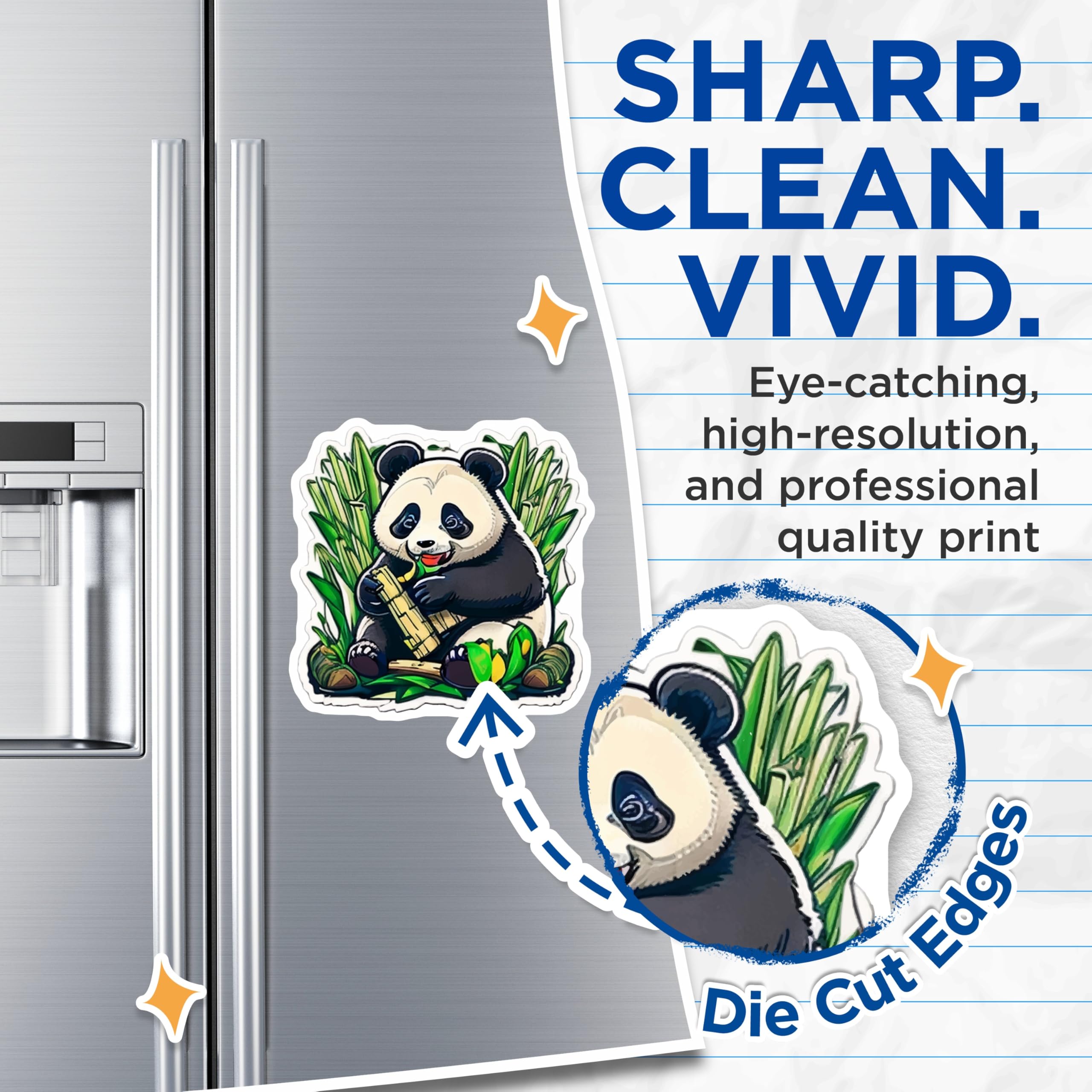 (2 Pack) Happy Panda Magnets - Cute Bamboo Eating Animal Art - Refrigerator Decor - Wildlife Nature Lover Display - 5 Inches On Longest Side - Thick Durable Magnet - Made in USA - MAG22832