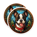 (2 Pack) Boston Terrier Christmas Magnets - Holiday Dog Decor - Stained Glass Pet Lover Refrigerator Art - 5 Inches On Longest Side - Thick Durable Magnet - Made in USA - MAG26035