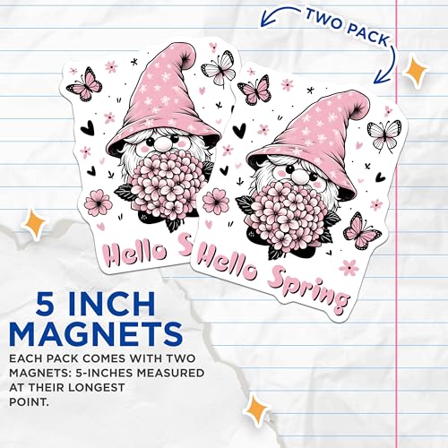 (2 Pack) Hello Spring Magnets - Cute Spring Decor - 5" On Longest Side - for Cars, Fridges, Toolboxes - Made in USA - MAG8004