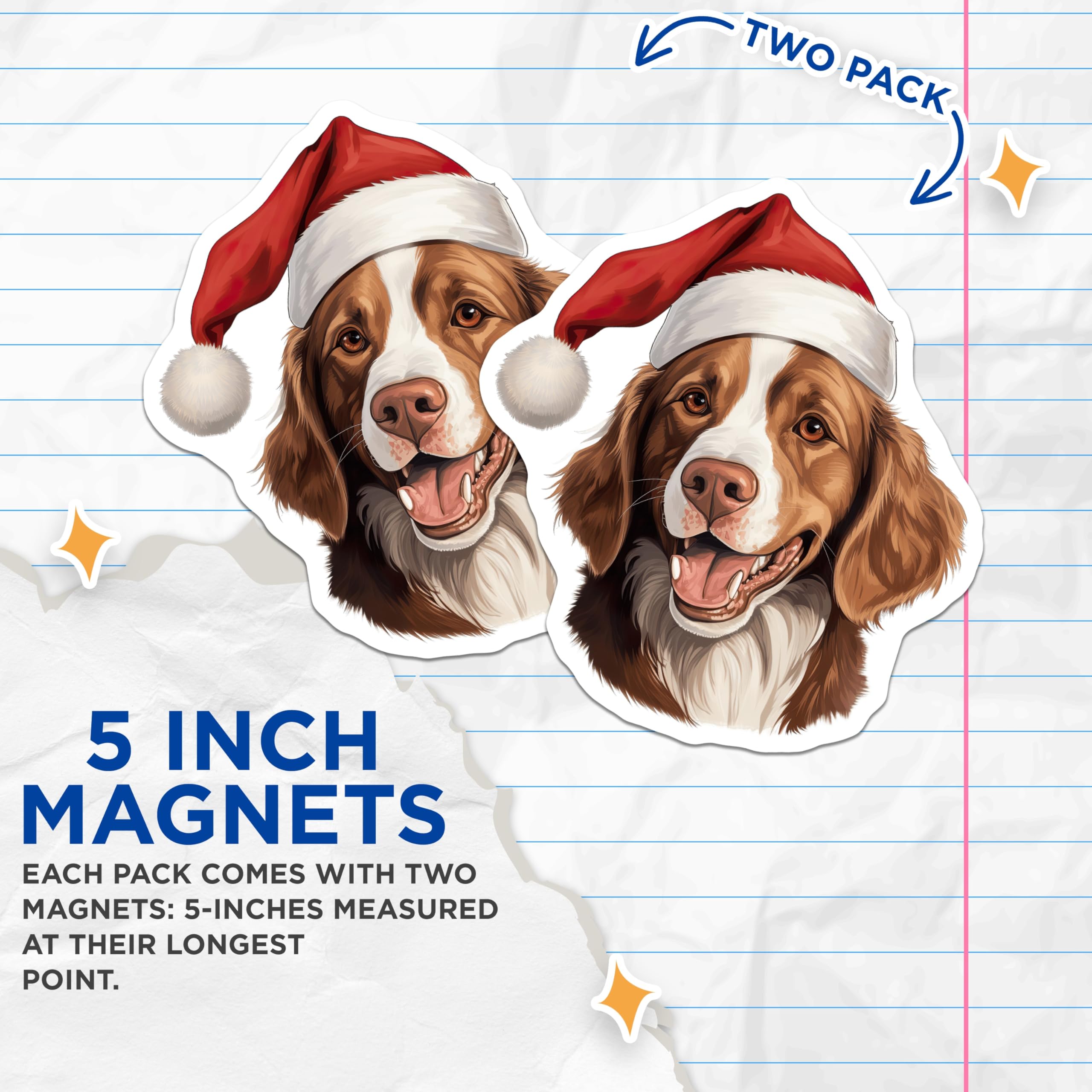 (2 Pack) Christmas Dog Magnets - Santa Hat Pet Lover Decor - Holiday Refrigerator Decoration - 5 Inches On Longest Side - Thick Durable Magnet - Made in USA - MAG27458