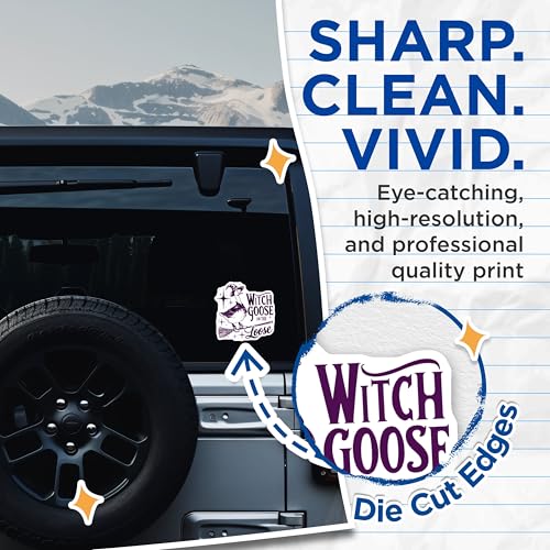 (2 Pack) Witch Goose on The Loose Stickers - Halloween Goose - Funny Spooky Witch Sticker - 5" On Longest Side - Sticks to Smooth Flat Surfaces - Made in USA - BMCS5869