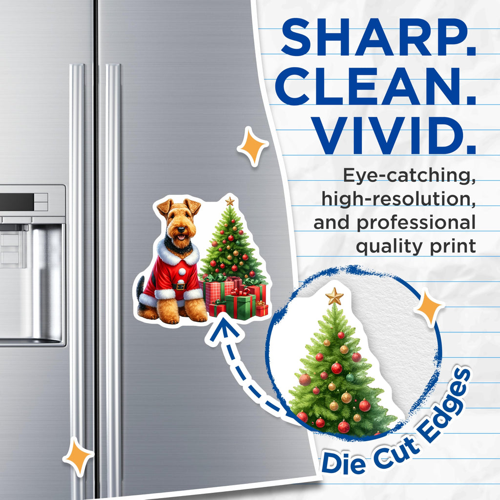 (2 Pack) Santa Dog Christmas Magnets - Airedale Terrier Holiday - Cute Pet Fridge Decoration - 5 Inches On Longest Side - Thick Durable Magnet - Made in USA - MAG25403