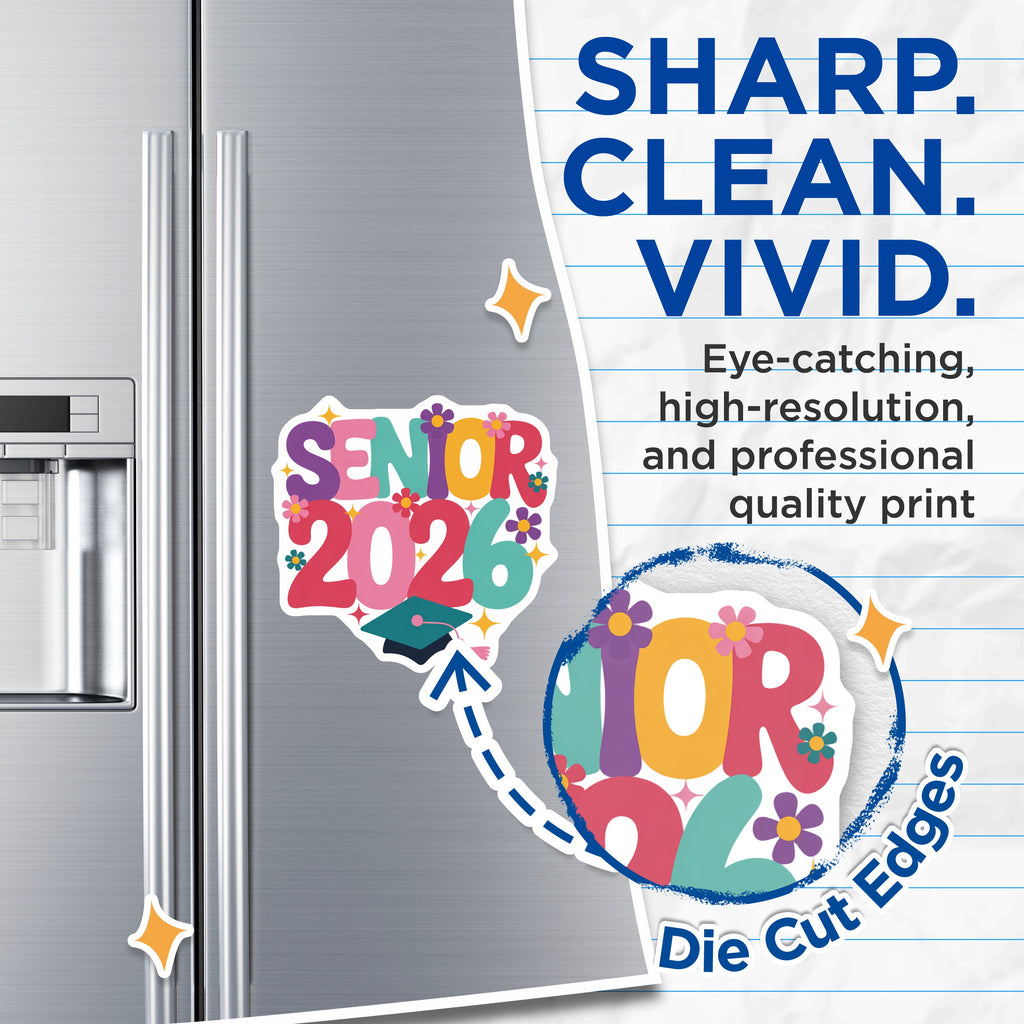 (2 Pack) Senior 2026 Magnets - Class of 2026 Celebration - Academic Achievement Memento - 5 Inches On Longest Side - Thick Durable Magnet - Made in USA - MAG38979