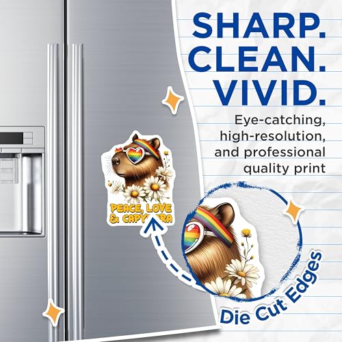 (2 Pack) Peace Love Capybara Magnets - Funny Animal Magnets - Cute Capybara Accessories for Fridge - Rainbow Heart Glasses - 5" On Longest Side - for Cars, Fridges, Toolboxes - Made in USA - MAG3750