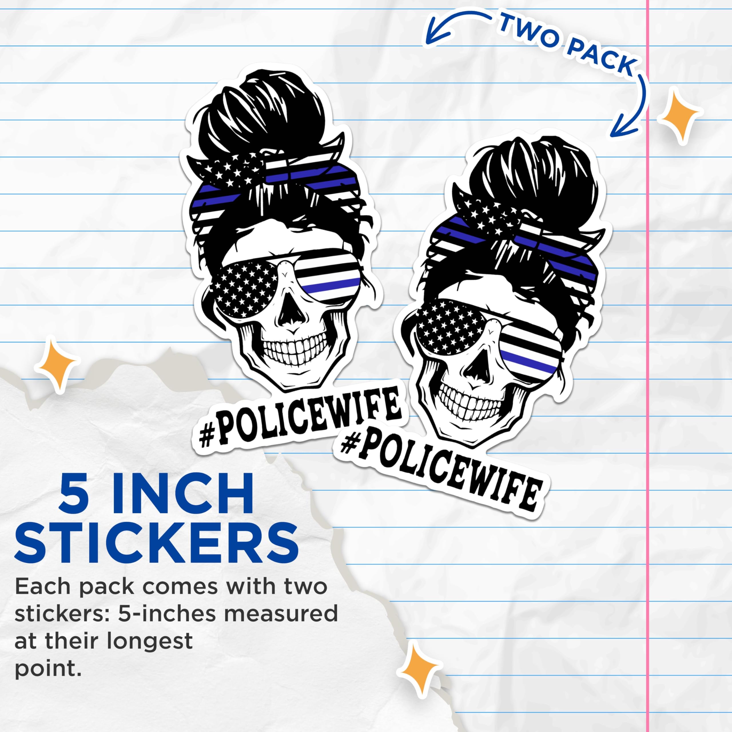 (2 Packs) Police Wife Stickers - Support for Police Married to Police Decals - 5 Inches On Longest Side - Premium Vinyl Decal - Sticks to Any Smooth Flat Surface - Made in USA - BMCS2511