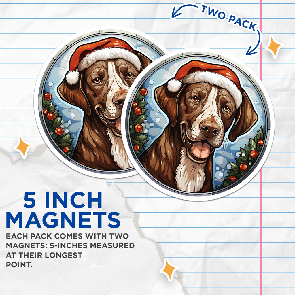 (2 Pack) Christmas Dog Magnets - Santa Hat Pet Decor - Holiday Fridge Magnets - 5 Inches On Longest Side - Thick Durable Magnet - Made in USA - MAG30836