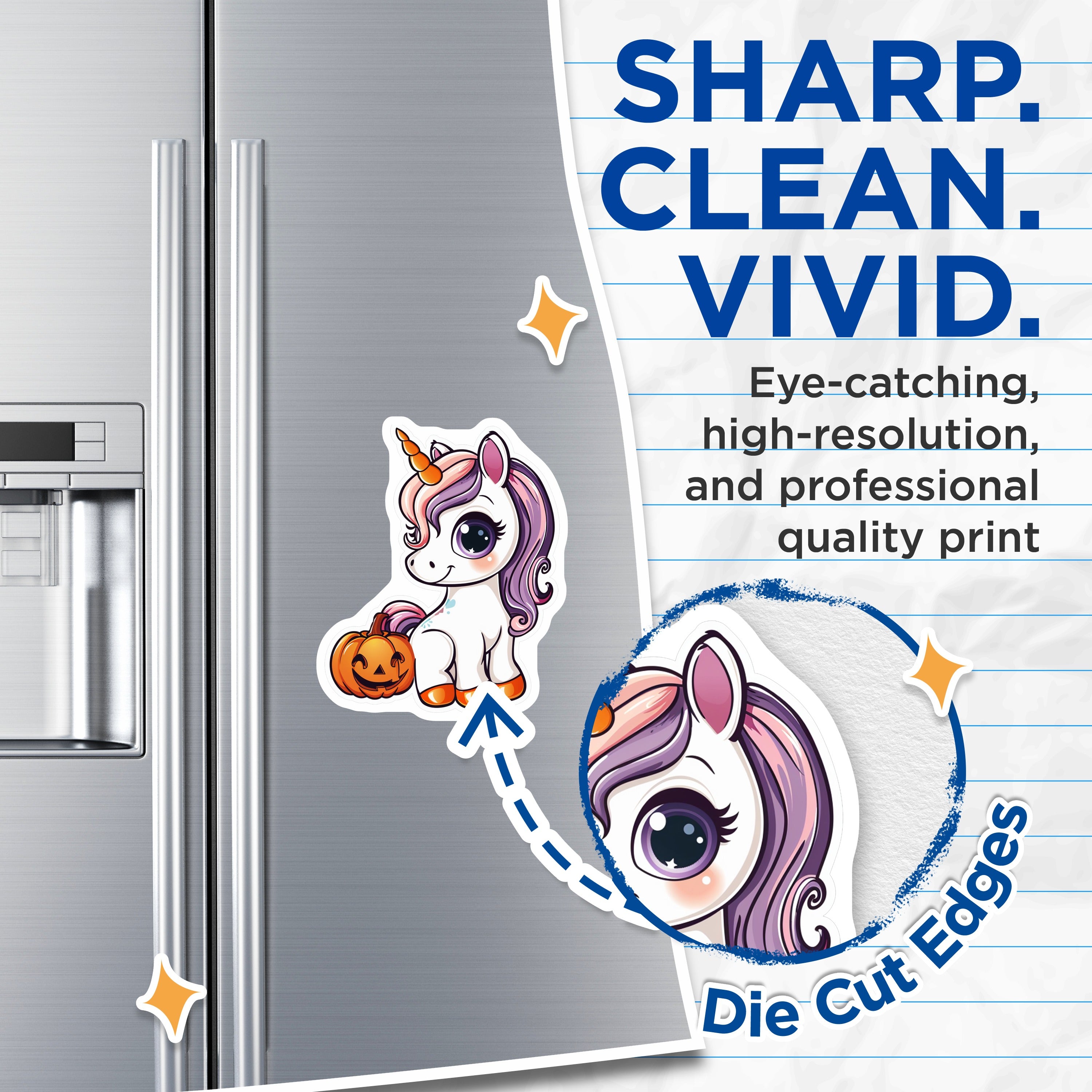 (2 Pack) Cute Unicorn Halloween Magnets - Jack-o-Lantern Decor - Fantasy Fall Refrigerator Decor - 5 Inches On Longest Side - Thick Durable Magnet - Made in USA - MAG38109