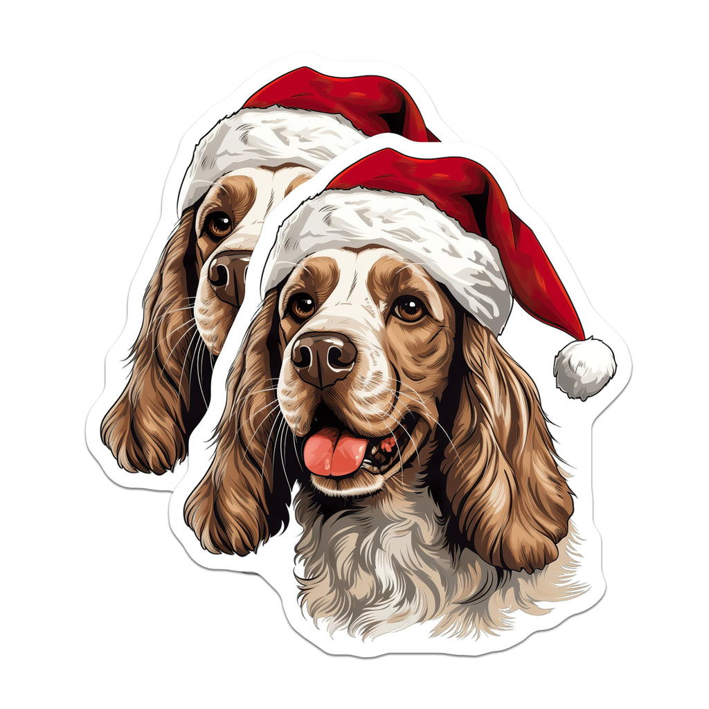 (2 Pack) Christmas Dog Magnets - Santa Hat Spaniel Pup - Holiday Pet Animal Decor - Festive Refrigerator Accessory - 5 Inches On Longest Side - Thick Durable Magnet - Made in USA - MAG26480
