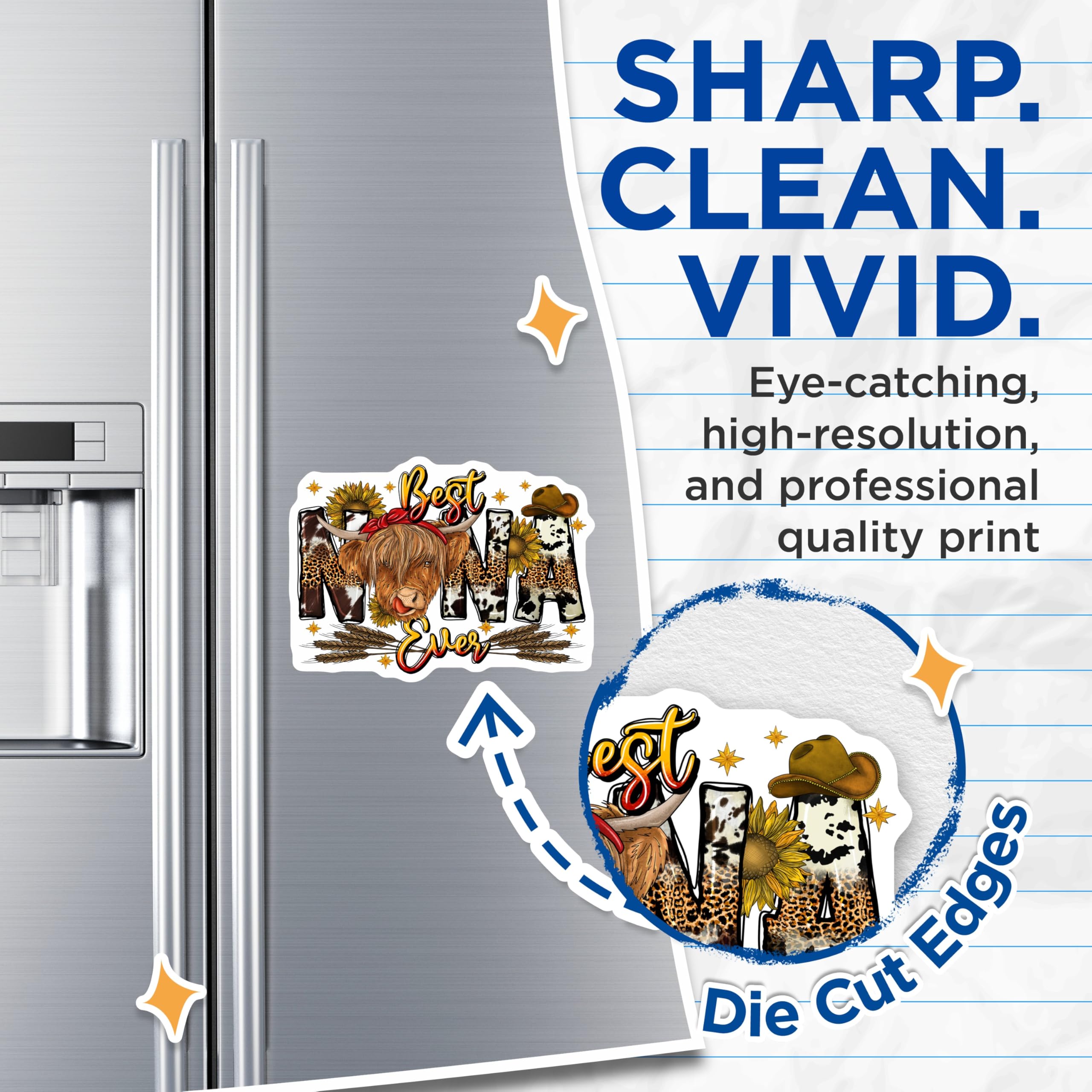 (2 Pack) Highland Cow Mama Magnets - Best Mama Ever Decor - Rustic Cow Print Refrigerator Magnets - 5 Inches On Longest Side - Thick Durable Magnet - Made in USA - MAG30528