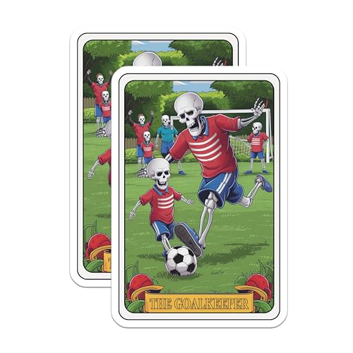 (2 Pack) Skeleton Soccer Stickers - Spooky Halloween Stickers - Funny Sports Stickers for Kids - 5" On Longest Side - Sticks to Smooth Flat Surfaces - Made in USA - BMCS4462