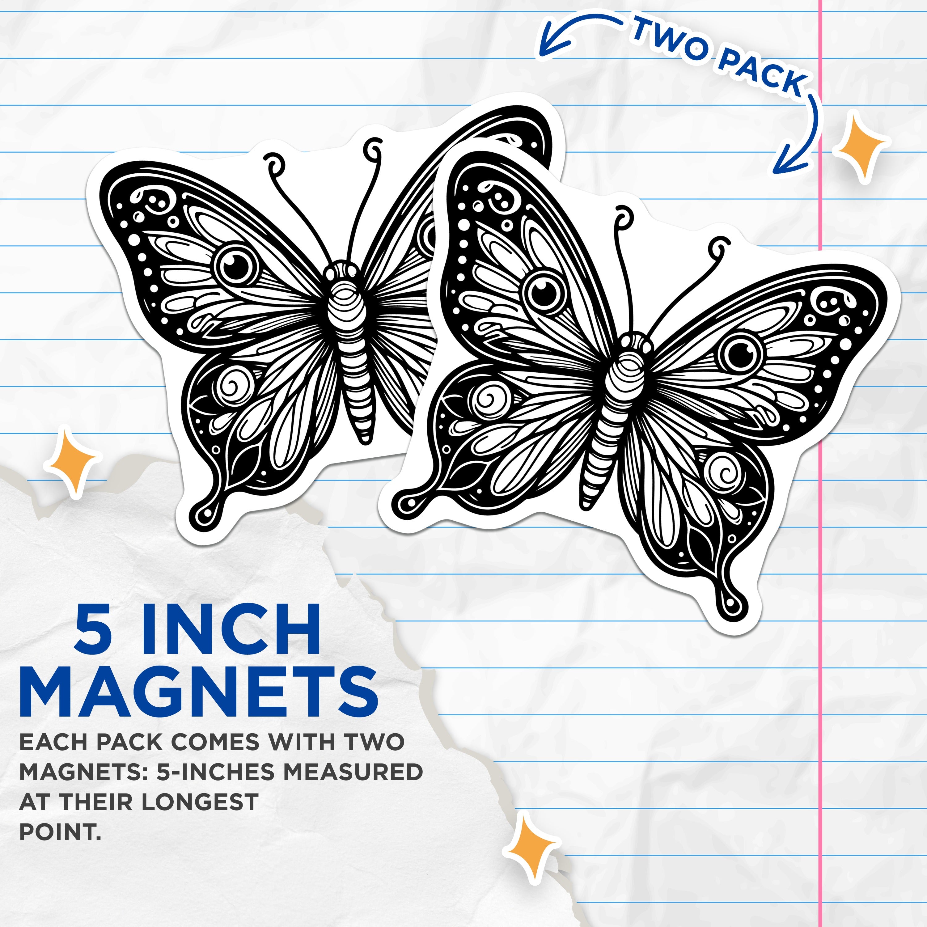 (2 Pack) Art Nouveau Butterfly Magnets - Whimsical Nature Decor - Intricate Fridge Accent - 5 Inches On Longest Side - Thick Durable Magnet - Made in USA - MAG39044