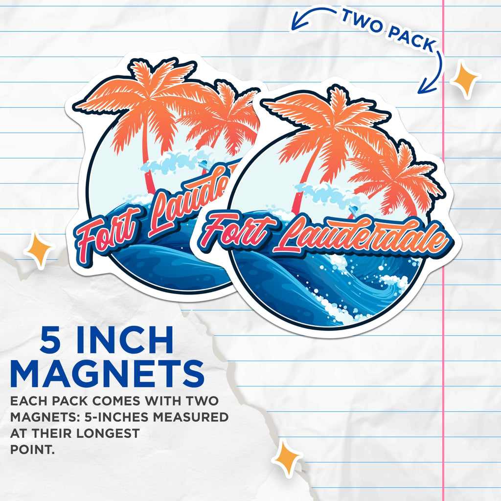 (2 Pack) Fort Lauderdale Magnets - Florida Travel Decor - Tropical Palm Tree Magnets - 5" On Longest Side - Premium Magnet - for Cars, Refrigerators, Toolboxes, Lockers - Made in USA - MAG18185