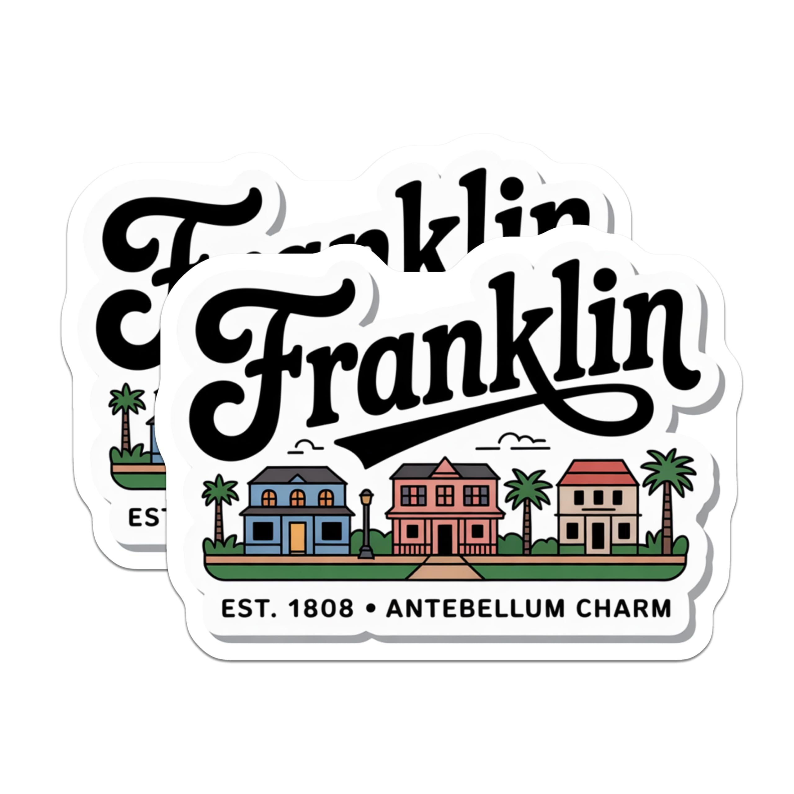 (2 Pack) Franklin Tennessee Stickers - Antebellum Charm - Tennessee Travel Souvenir - 5" On Longest Side - Sticks to Smooth Flat Surfaces - Made in USA - BMCS17870