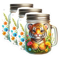 (3 Pack) Cute Tiger Decals - Floral Decor Sticker - Kitten in a Jar Vinyl Stickers - 3 Inches On Longest Side - Easy Peel & Apply - Made in USA - 3MCS8122
