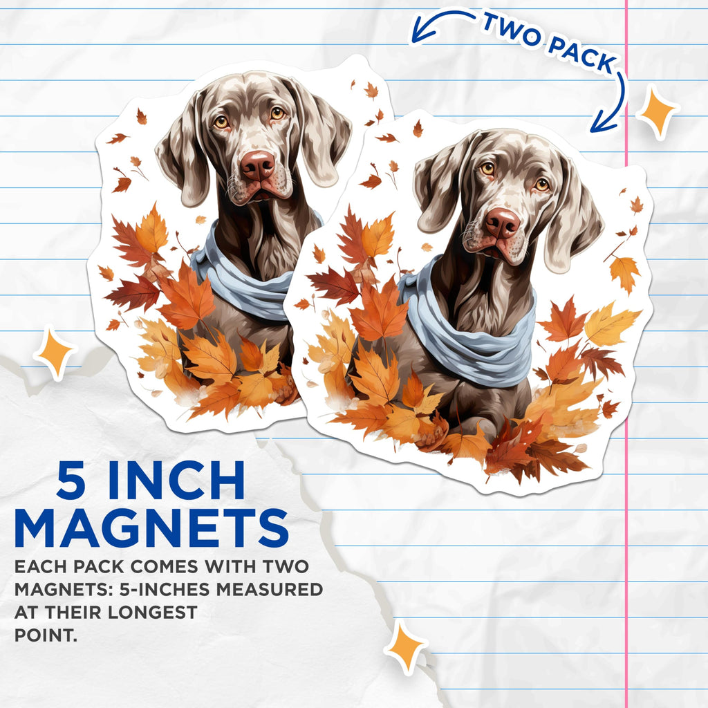 (2 Pack) Weimaraner Dog Autumn Leaves Magnets - Fall Pet Lover Decor - Canine Fridge Accent - 5 Inches On Longest Side - Thick Durable Magnet - Made in USA - MAG26118