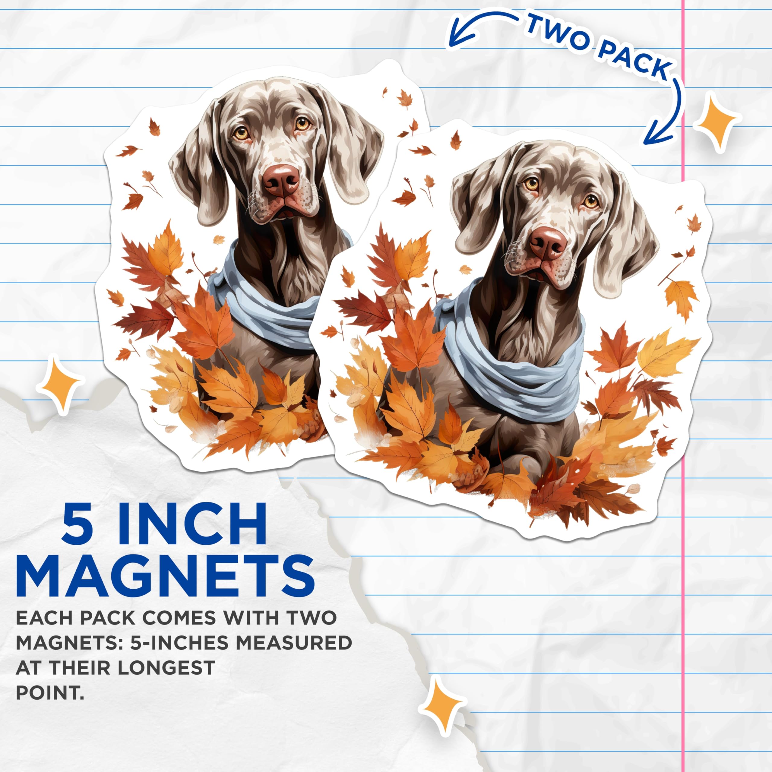 (2 Pack) Weimaraner Dog Autumn Leaves Magnets - Fall Pet Lover Decor - Canine Fridge Accent - 5 Inches On Longest Side - Thick Durable Magnet - Made in USA - MAG26118