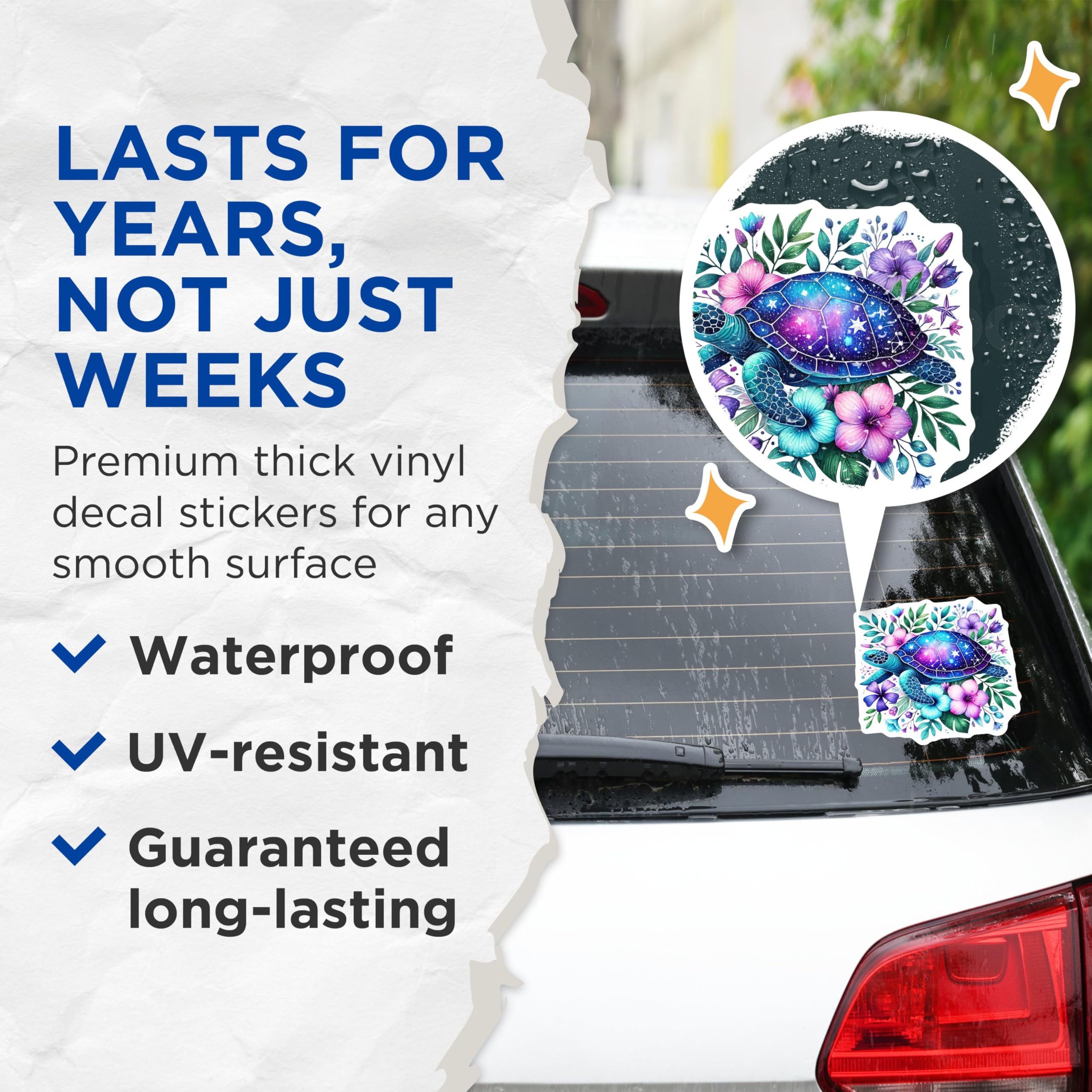 (2 Pack) Sea Turtle Stickers - Galaxy Turtle Stickers - Floral Turtle Art Stickers - 5" On Longest Side - Sticks to Smooth Flat Surfaces - Made in USA - BMCS4499