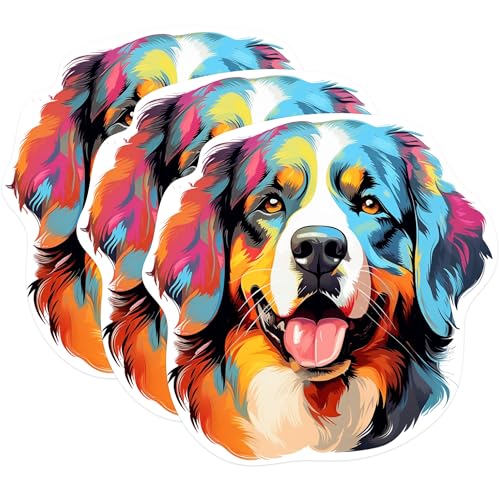 (3 Pack) Bernese Mountain Dog Decals - Colorful Dog Stickers - Laptop Decal - 3 Inches On Longest Side - Easy Peel & Apply - Made in USA - 3MCS0811